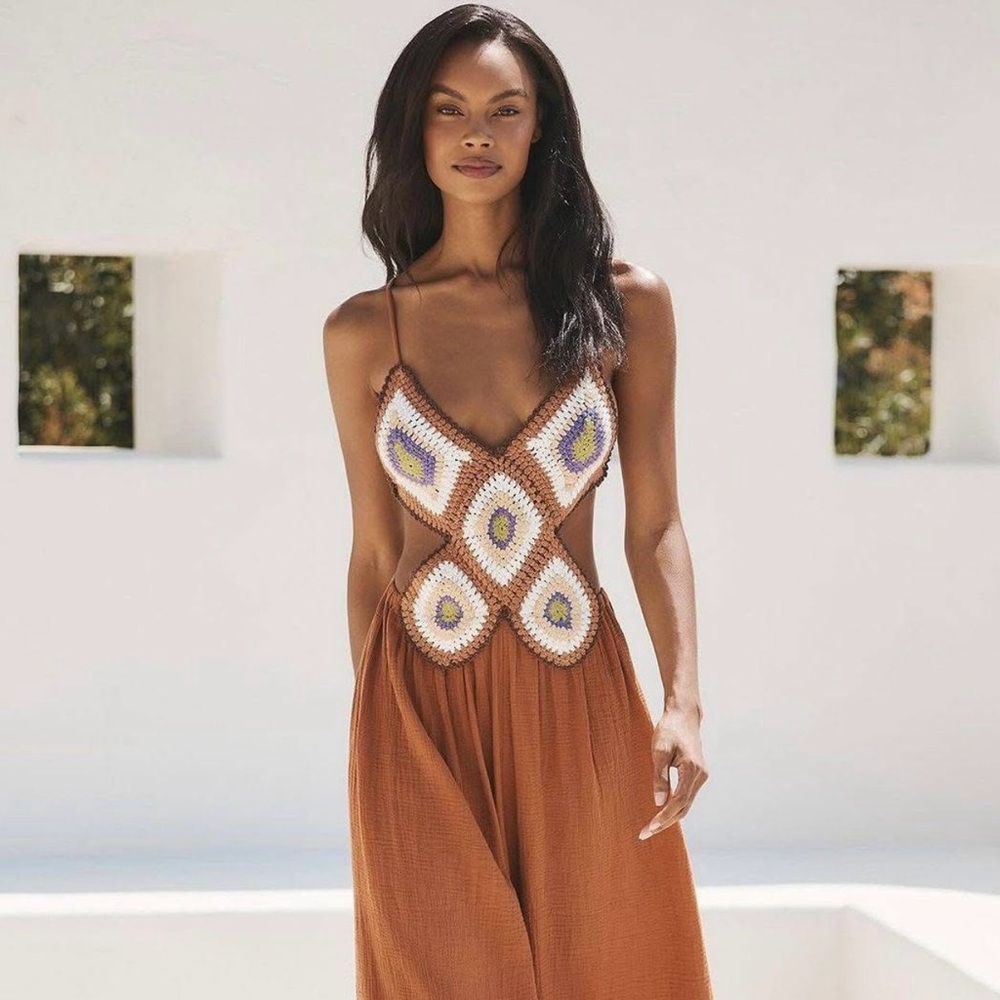 Anthropologie Brown and White Jumpsuit